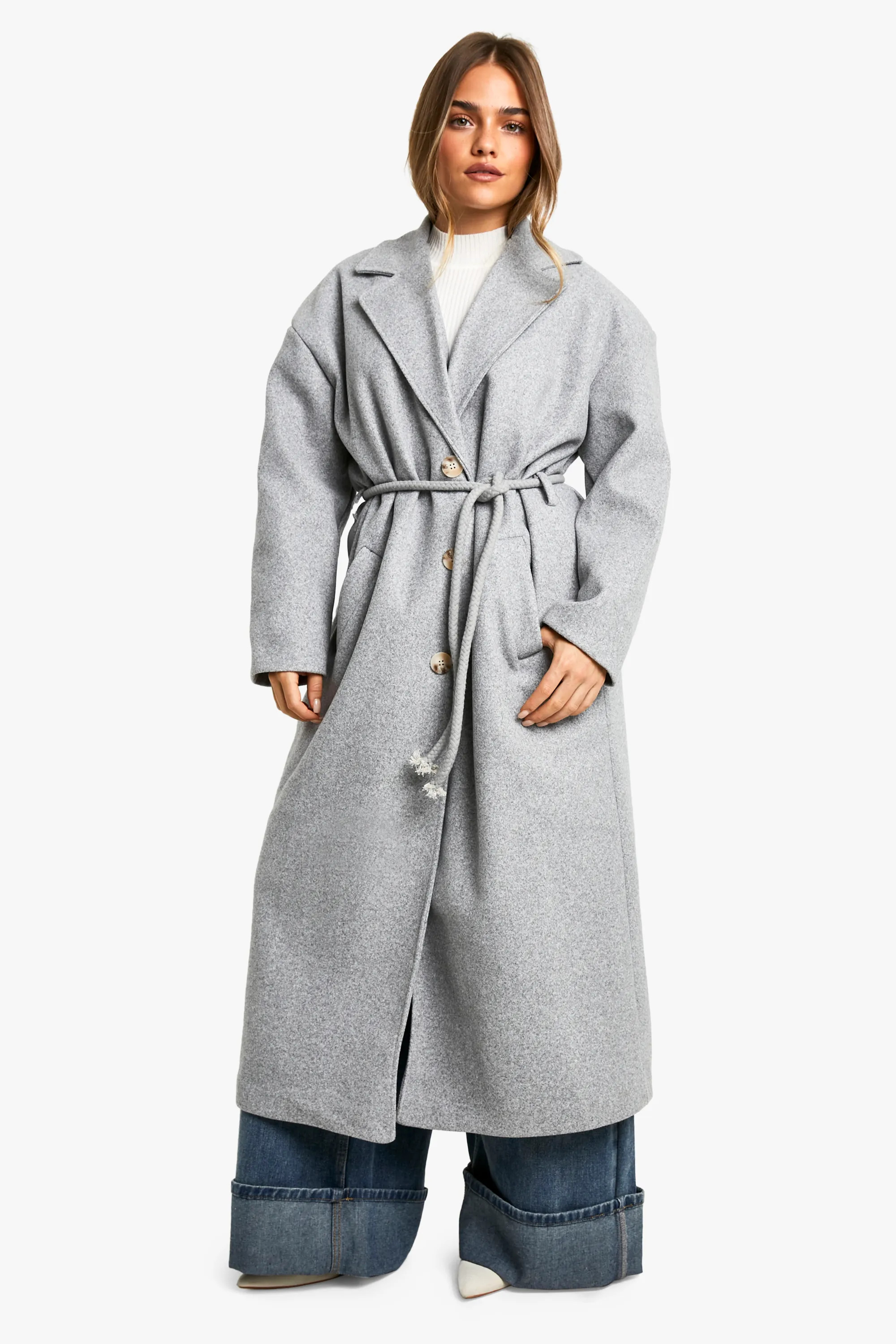 Petite Belt Detail Wool Look Maxi Coat | Boohoo.com (UK & IE)