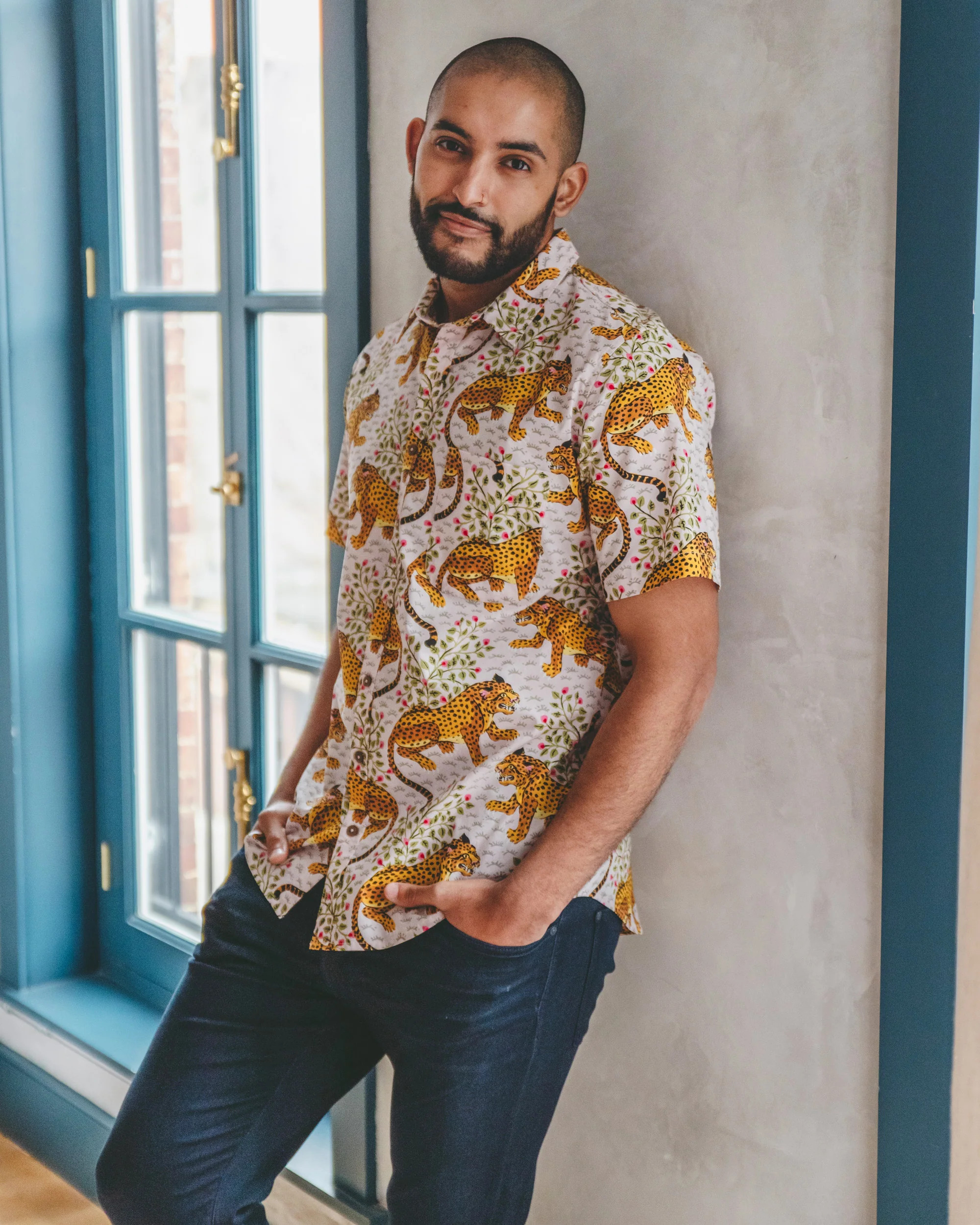 Bagheera - Men's Short Sleeve Button Down Shirt - Blush | Printfresh