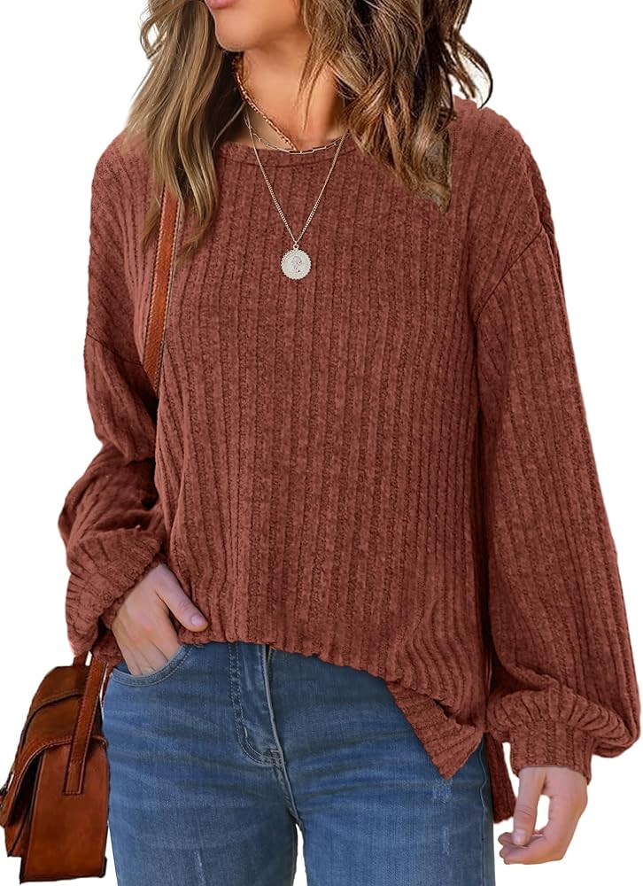 WIHOLL Long Sleeve Shirts for Women Loose Fit Casual Crewneck Tunic Tops Fall Fashion Pullover Sw... | Amazon (US)