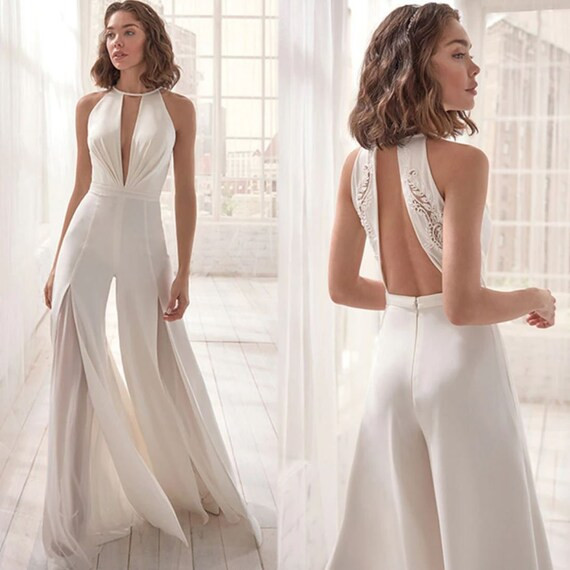 Wedding Jumpsuit Wedding Jumpsuit Bride Simple Bridal - Etsy | Etsy (US)