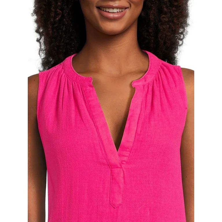 Time and Tru Women's Cotton Sleeveless Double Cloth Dress, Sizes XS-XXXL | Walmart (US)