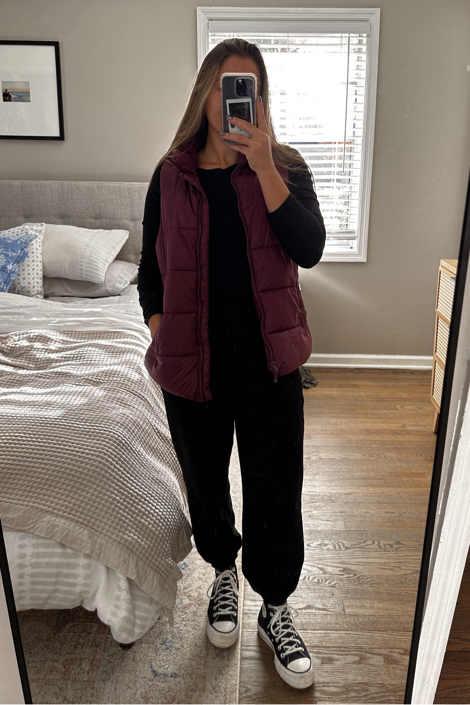Comfy WTF fit
-long sleeve is old Abercrombie but linked similar
-vest is thrifted but is from Old Navy, linked similar!