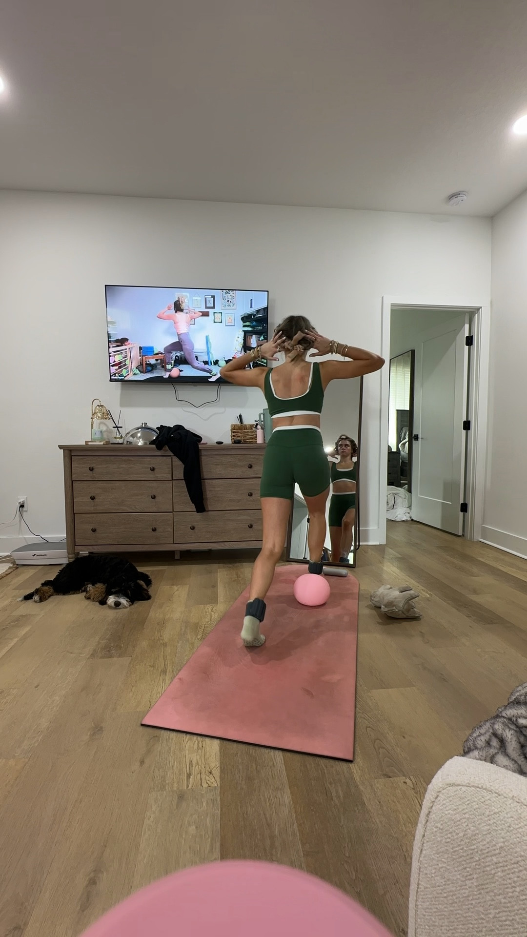 YPB studioFLEX Double-Layered Sports Bra size XS in Forest Green; YPB studioFLEX Bike Short size XS in Forest Green @abercrombie 

My workout and workout gear for my daily workout. I take pilates classes from @lexfish on Instagram she has a whole online platform and membership! Most of my pilates gear and tools are from Bala. Bala use code SLOANE15. 
#workoutgear #workoutwear #pilates #ootd #outfit #athleticwear #athleticoutfit #bikershorts #sportsbra #pilatesoutfit #athleisure #bala #pilatesworkout #pilateslovers #pilatestiktok #balabangles @abercrombie 

#LTKActive #LTKmorningroutine #LTKfitnessgoals