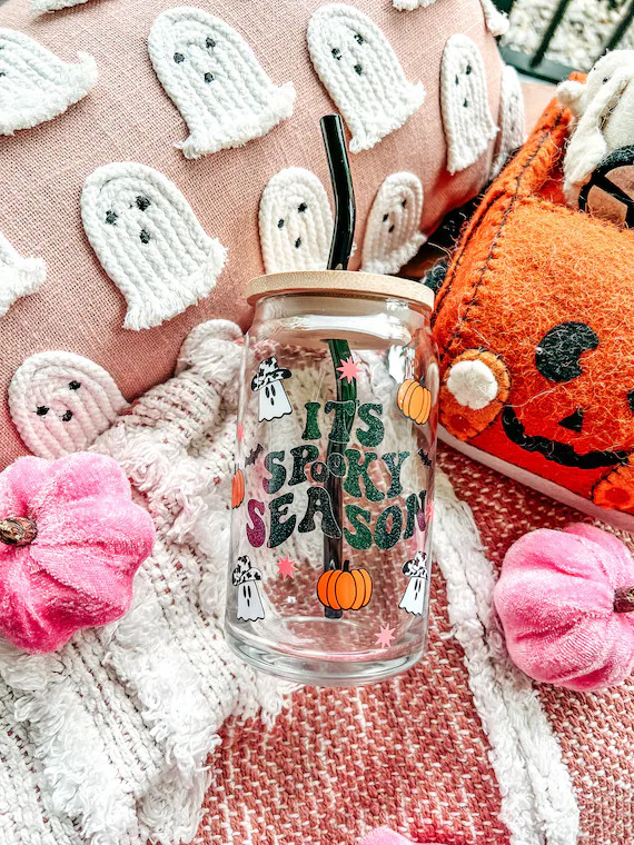 Retro Halloween Beer Can Glass  Cowboy Ghosts Coffee Glass  - Etsy | Etsy (US)