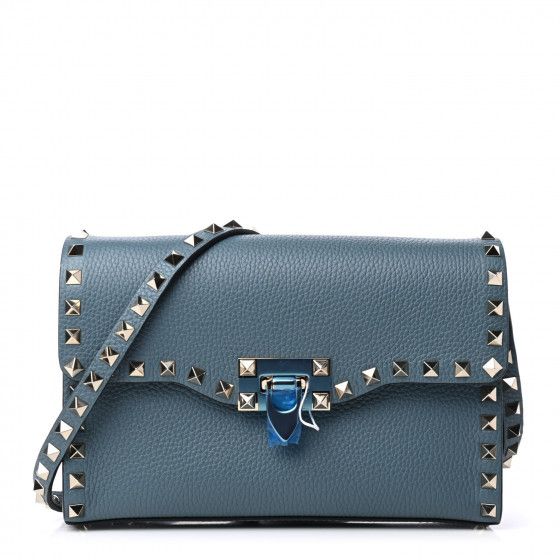 VALENTINO

 Pebbled Calfskin Medium Rockstud Flip Lock Crossbody Bag Blue | Fashionphile