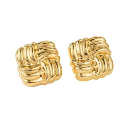 Gold Statement Earrings for Women，Gold Chunky Hollow Square Geometric Textured Trendy Vintage Stud Earrings | Amazon (US)