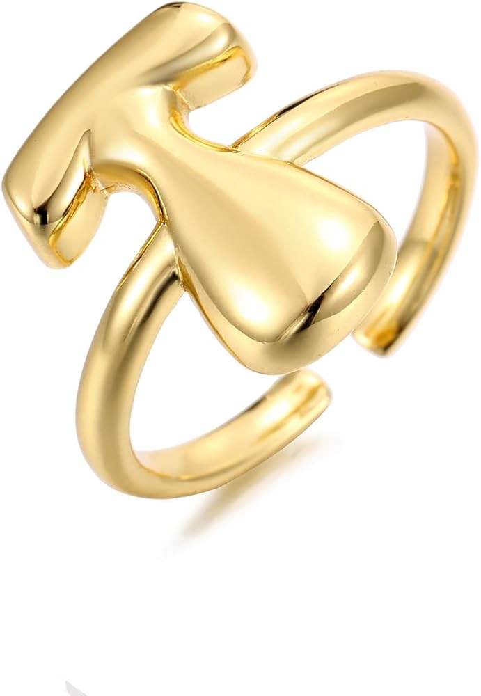 18K Gold Plated Initial Adjustable Ring for Women | Amazon (US)