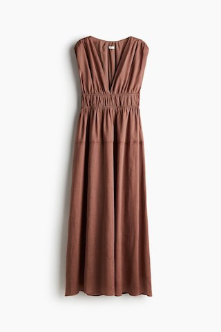 H & M - Smock-waist ramie dress - Beige | H&M (UK, MY, IN, SG, PH, TW, HK)