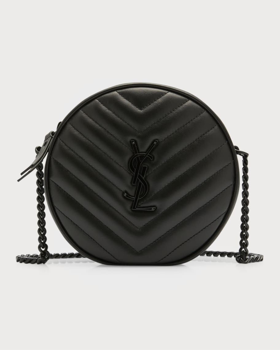 Saint Laurent Jade YSL Round Quilted Grain de Poudre Crossbody Bag | Neiman Marcus