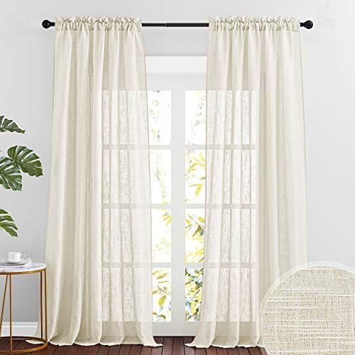 RYB HOME Long Sheer Curtains 108 inches Linen Textured Semi Sheer Curtains Privacy Light Airy Win... | Amazon (US)
