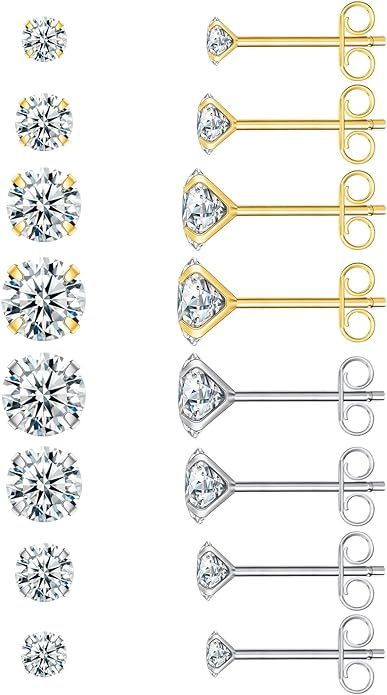 Earrings for Women, 7/8 Pairs Stud Earrings Set for Men Girl, COMOSO 18K White Gold Plated S925 S... | Amazon (US)
