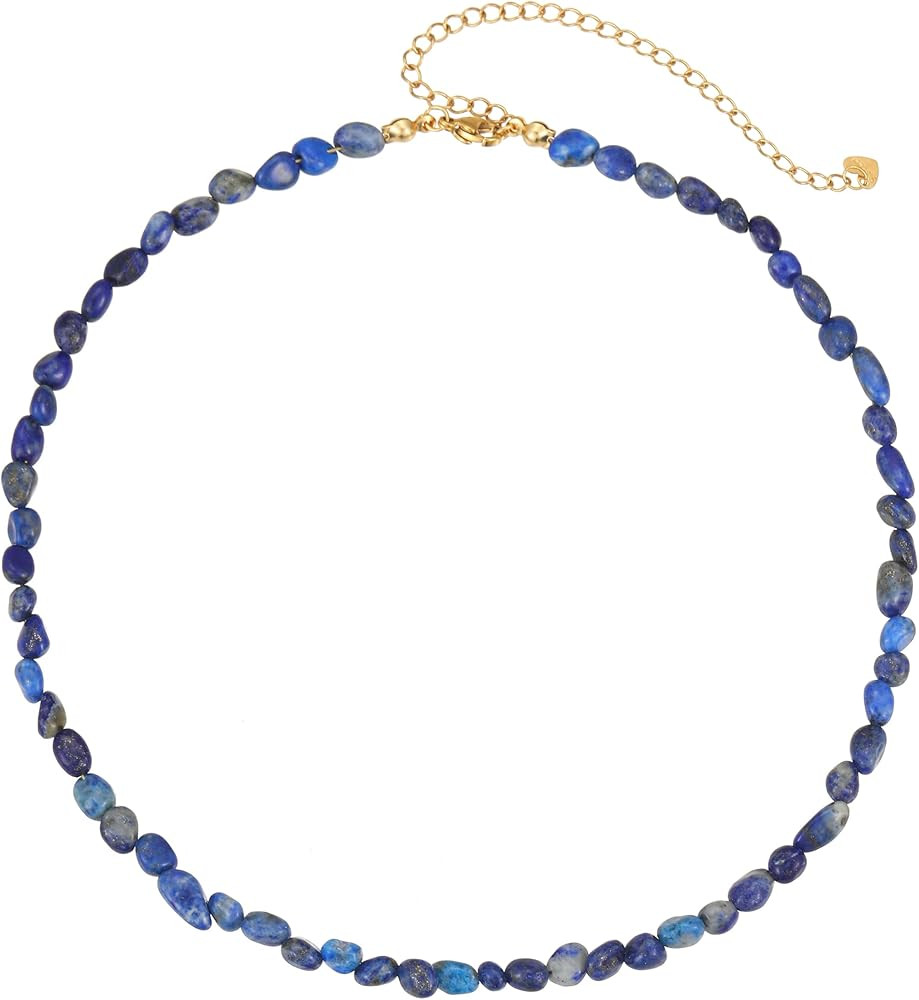 Wellike Beaded Necklaces For Women Trendy Dainty Choker Necklace Chain 18k Gold Plated Natural St... | Amazon (US)