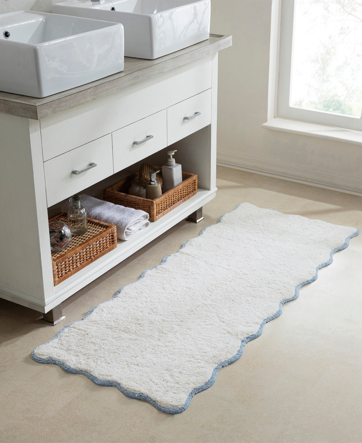Vcny Home Scallop Cotton Bath Runner, 24" x 60" - Dusty Blue | Macy's