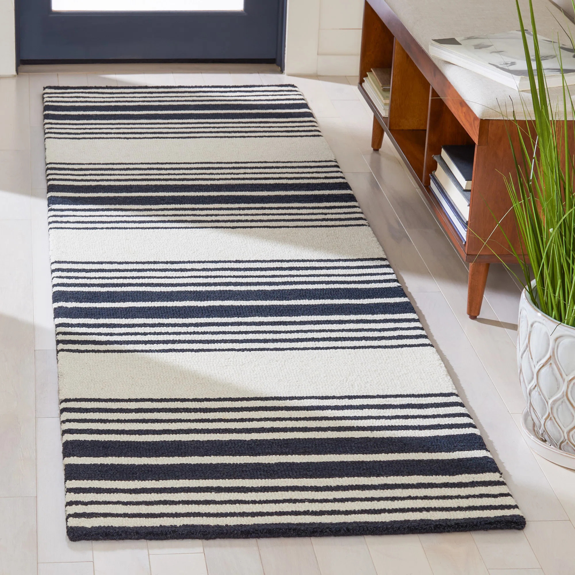 Hanchett Hand Tufted Wool And Cotton With Latex Striped Rug | Wayfair North America