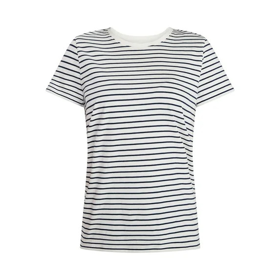 Time and Tru Women's Cotton Crewneck Tee with Short Sleeves, Sizes XS-XXXL | Walmart (US)