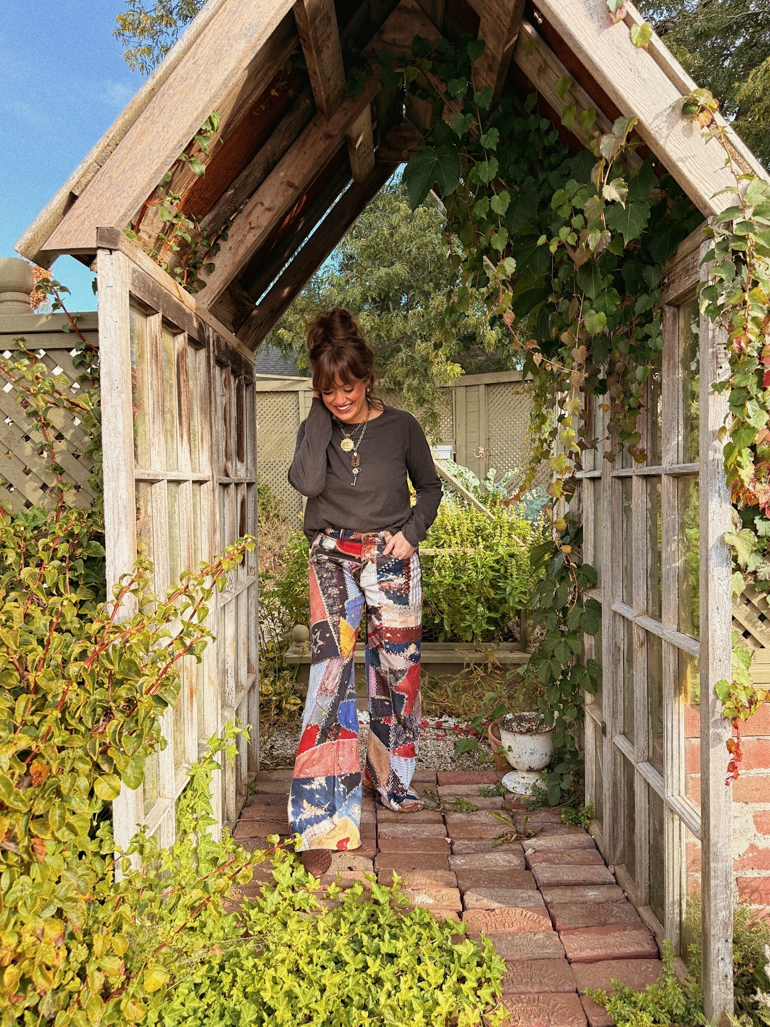 The coolest antique crazy quilt inspired pants ever!!! Dress them up or down. I cant wait to style these pants, but I had to quick share them before they sell out. So cozy!