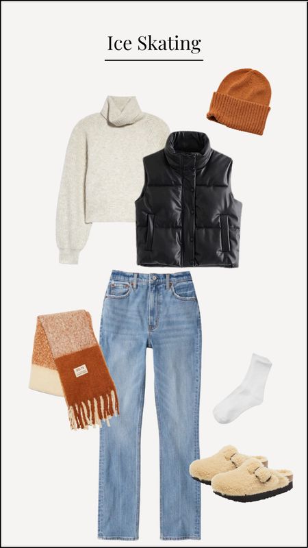 Winter Outfit Guide // Ice Skating! I typically end up getting hot with a large coat on so I think the puffer vest and thick scarf are the perfect alternative! The Birkenstock Bostons are easy to slip off to throw on your skates! 

#LTKfit #LTKSeasonal #LTKHoliday