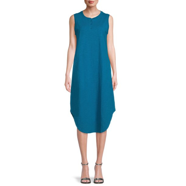 Time and Tru Women's Sleeveless Henley Midi Dress - Walmart.com | Walmart (US)