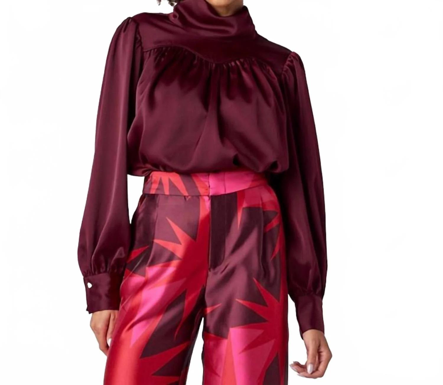 Vinyl Wesson Blouse In Burgundy | Shop Simon