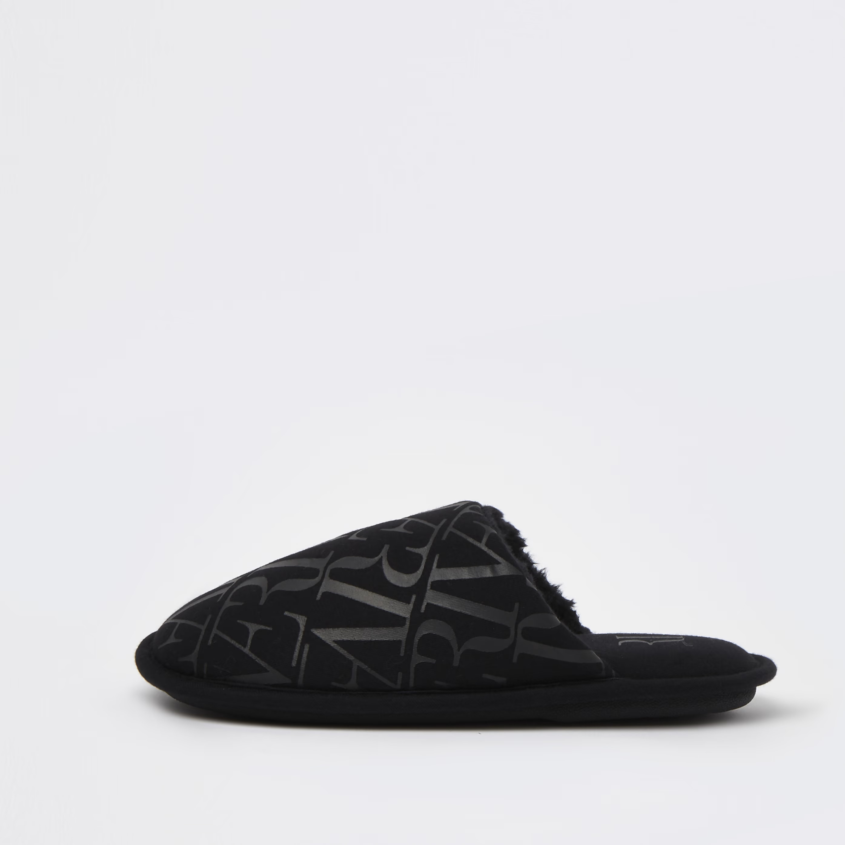 Mens River Island Black River monogram mule slippers | River Island (UK & IE)