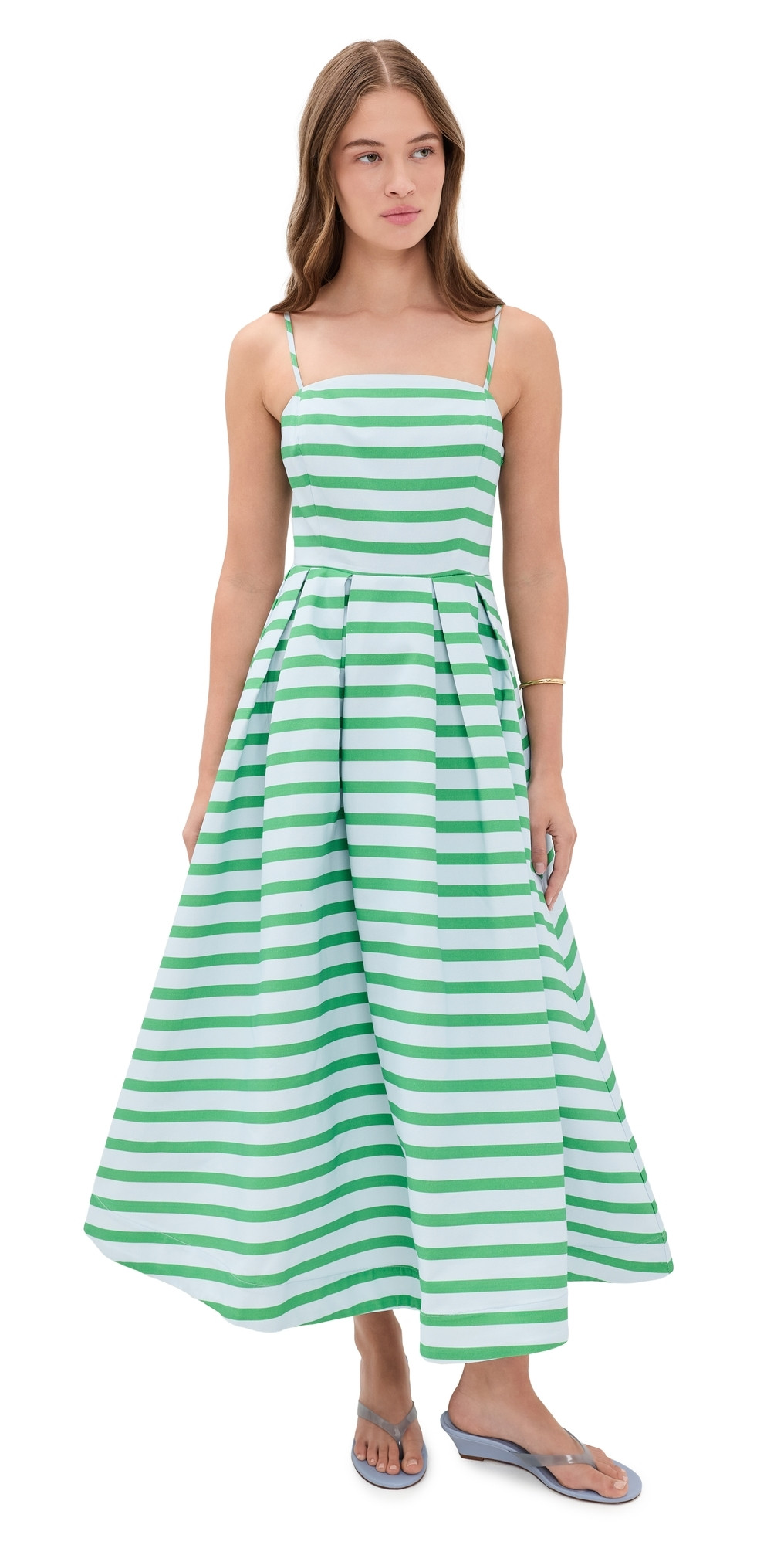 English Factory Striped Midi Dress Powder Blue/Green S | Shopbop