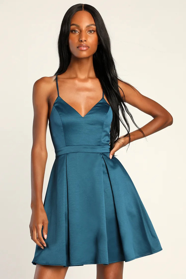 Be With You Dark Teal Blue Skater Dress | Lulus