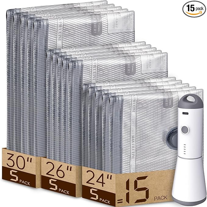 Vacuum Bags for Travel with Rechargeable air Pump, Carry-on Size Compression Packing Bags for Lug... | Amazon (US)