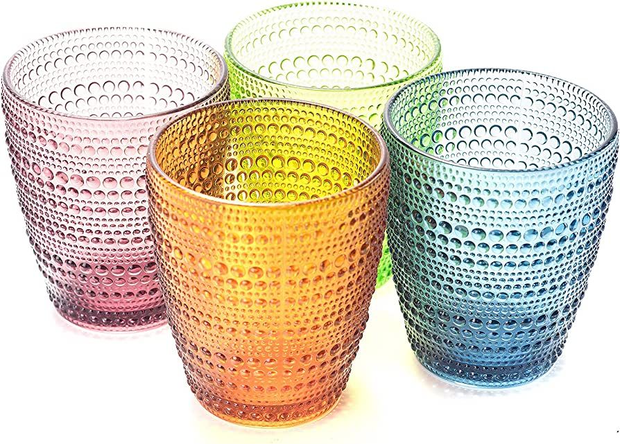 TIMEFOTO Drinking Glasses Set of 4 Colored Glass Cups Heavy Vintage Glassware 10 Oz for Water Jui... | Amazon (US)