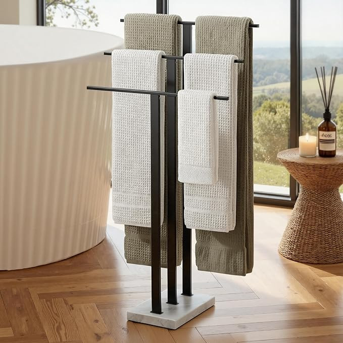 KES Standing Towel Rack with Marble Base, 3-Tier Towel Rack Stand for Bathroom Floor, Towel Racks... | Amazon (US)
