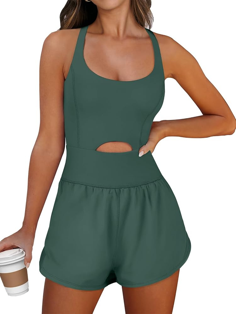 Caracilia Women's Workout Athletic Romper Summer Sets Short Jumpsuits Onesie Running Outfits Exer... | Amazon (US)