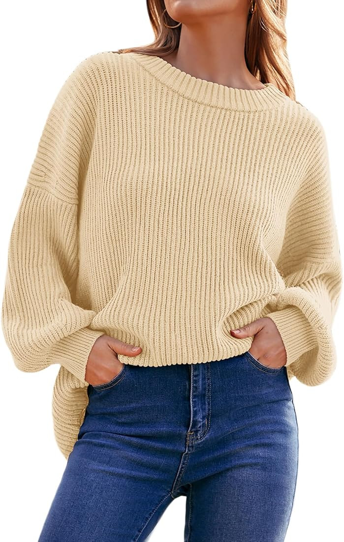 Womens Sweaters Fall 2023 Oversized Chunky Knitted Pullover Sweater Casual Long Sleeve Crewneck C... | Amazon (US)