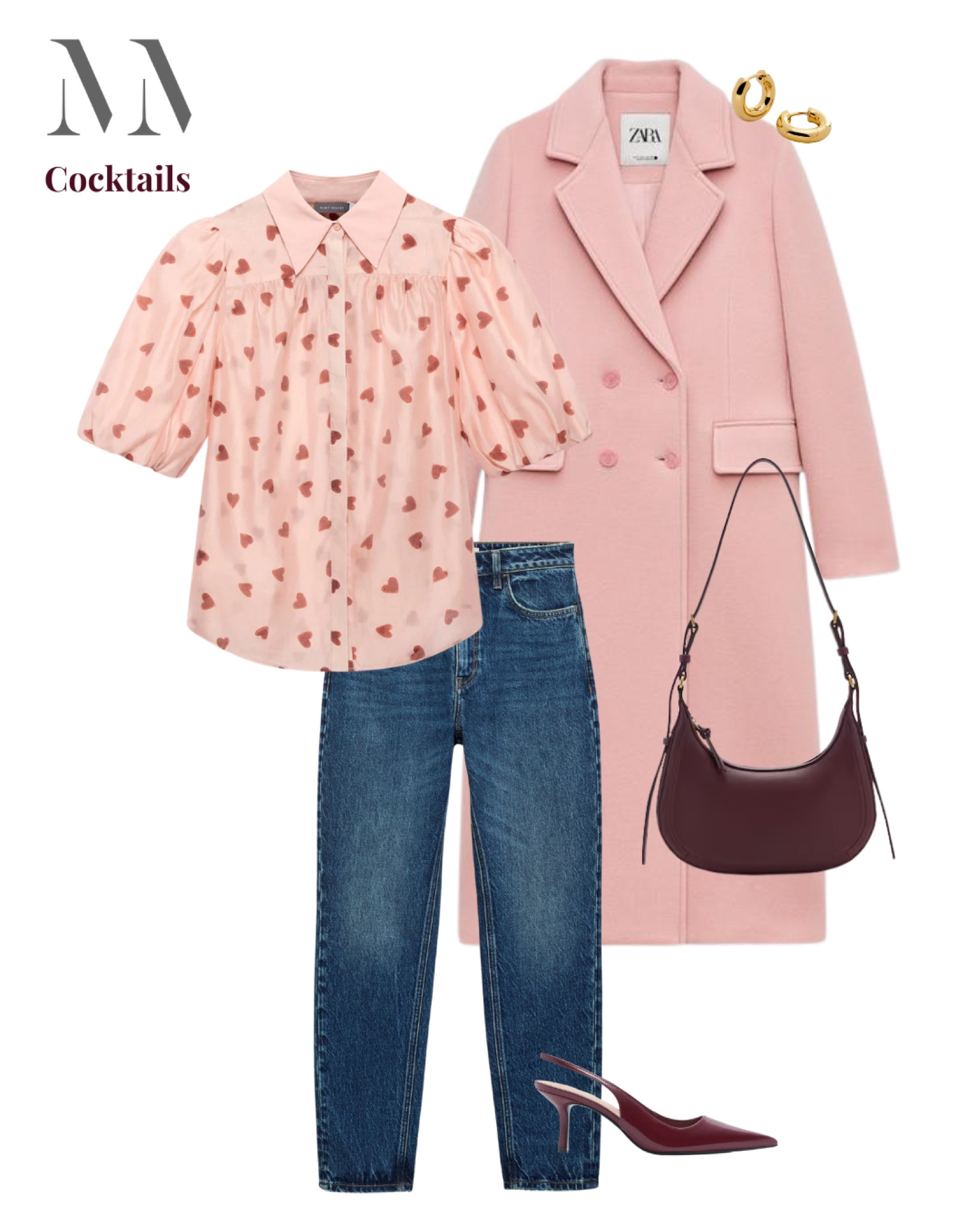 Early evening cocktails anyone? This feminine outfit will make you feel pretty in pink! Pairing the gorgeous heart blouse with jeans and burgundy accessories toughens the whole look up! 

This blouse is GORGEOUS and the flat lay image doesn’t do it justice, follow the link to see for yourself. 

#LTKdatenight #LTKuk #LTKmidsize