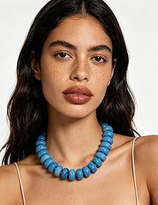 Chunky Bead Necklace for Women,Stone & Oversized Beaded Necklaces,Bold Statement Chain,Large Bead... | Amazon (US)