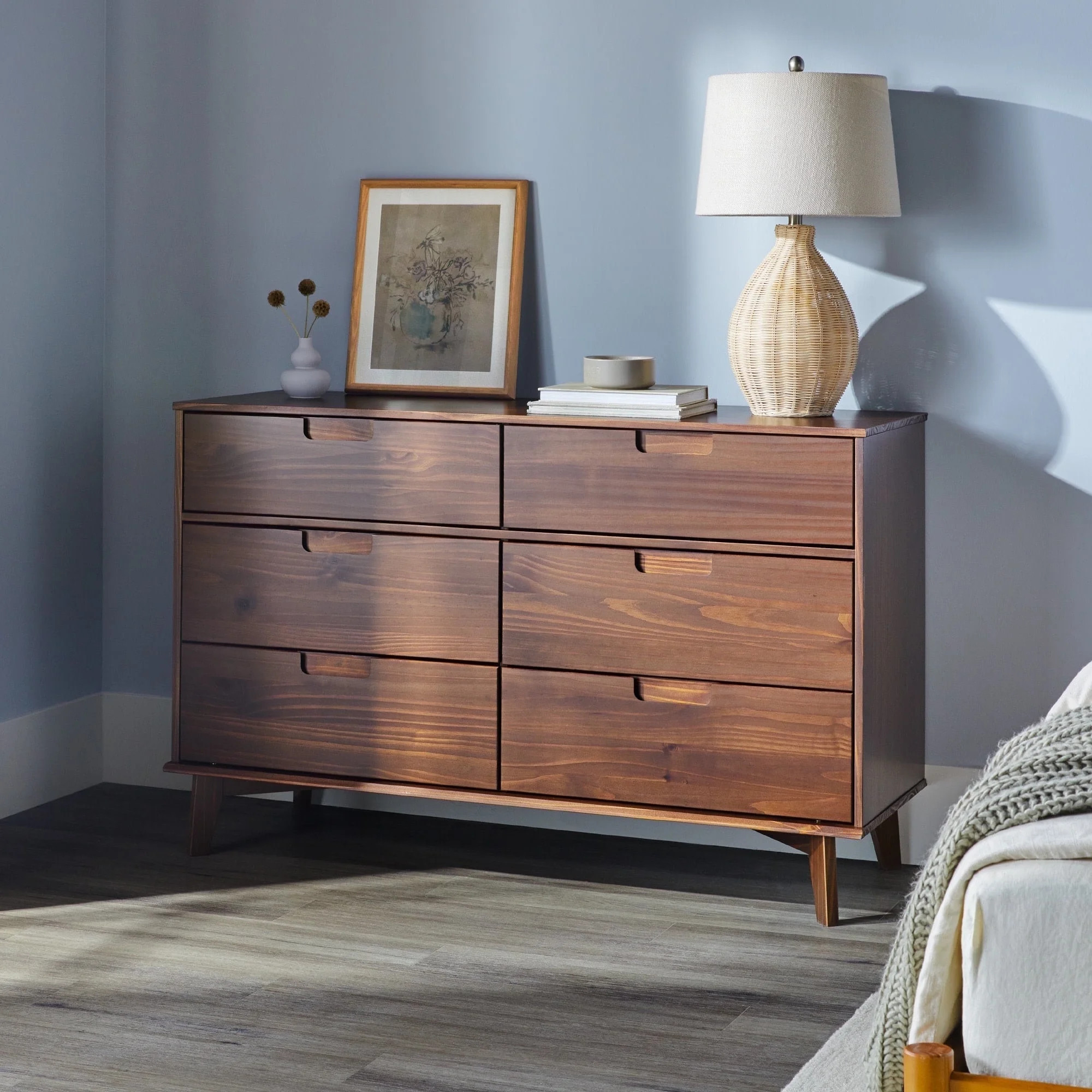 Walker Edison Sonoma 6-Drawer Solid Wood Dresser, Walnut | Walmart (US)
