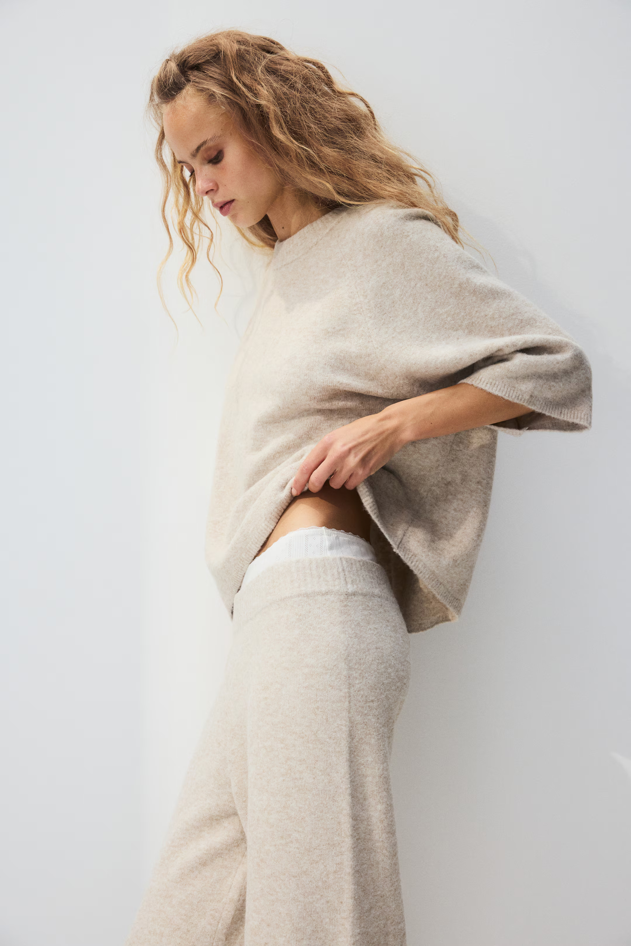 Short-sleeved jumper - Beige marl - Ladies | H&M GB | H&M (UK, MY, IN, SG, PH, TW, HK)