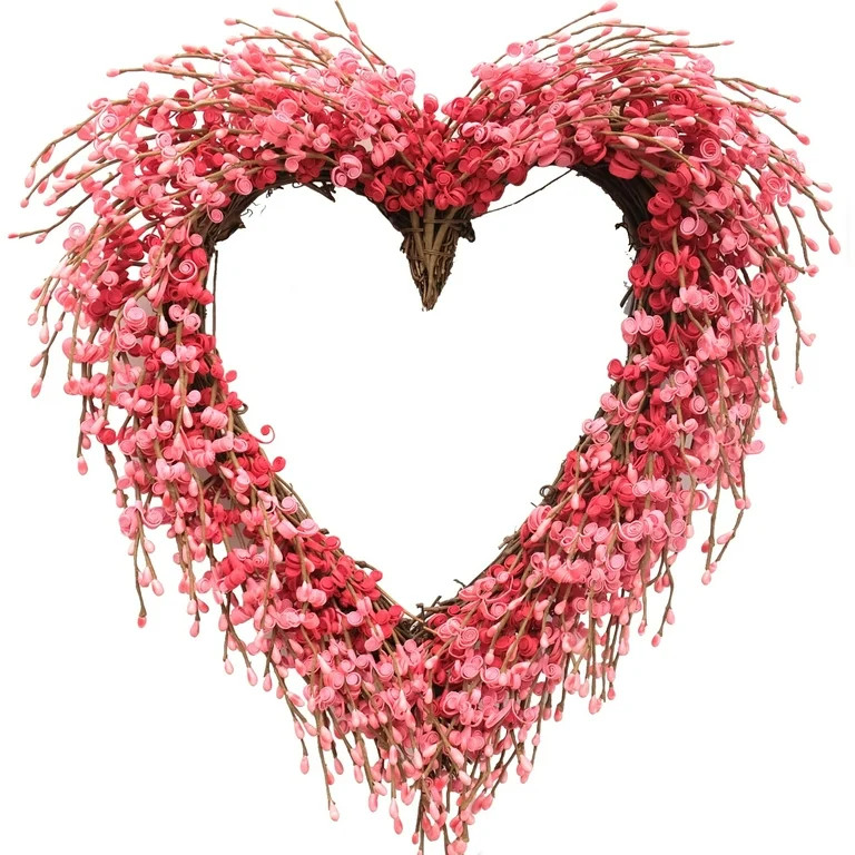 idyllic Heart Wreath Handmade Red Berry Leaves Heart Shaped Wreath Rustic Twig for Door Decorativ... | Walmart (US)