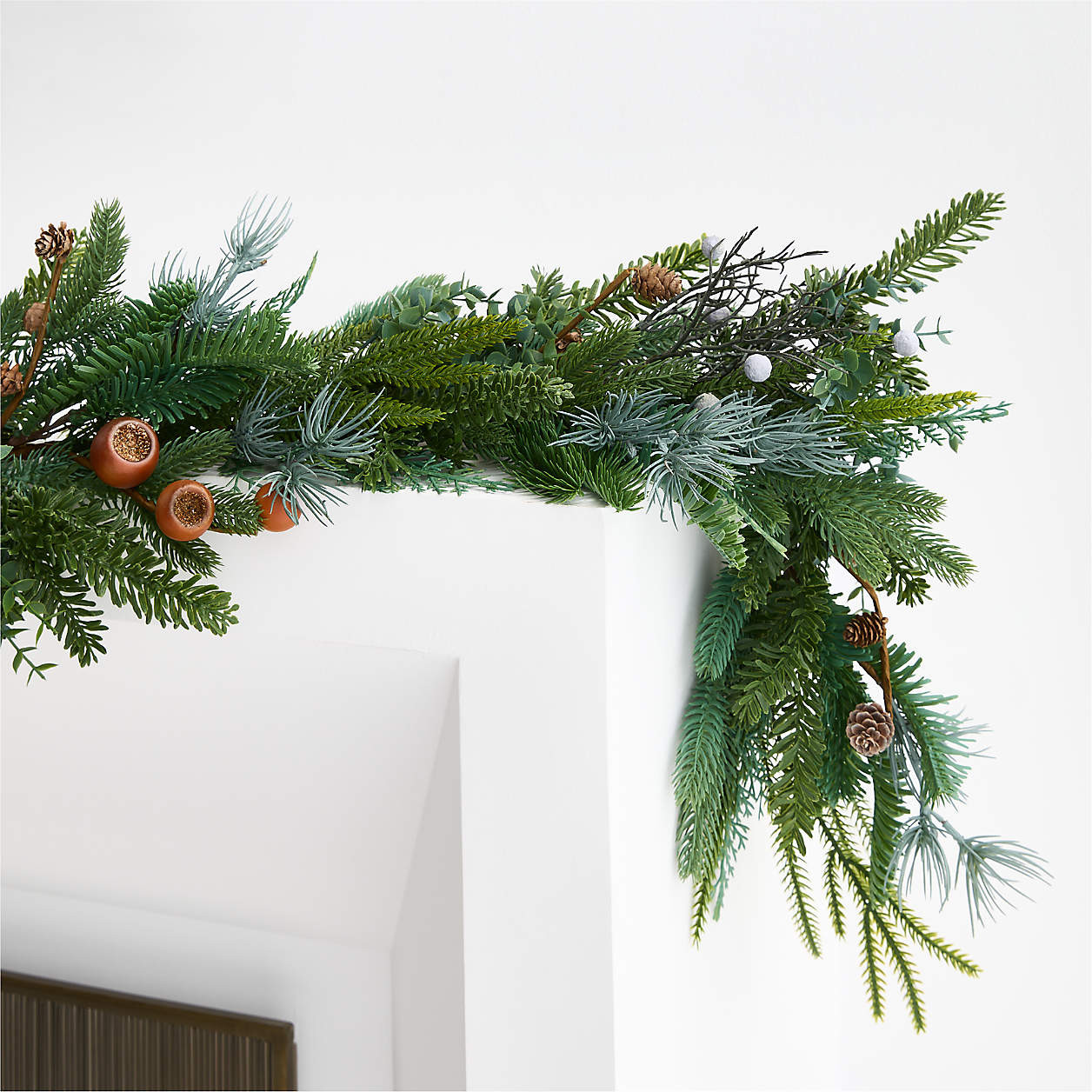 Faux Juniper, Pinecone and Acorn Holiday Garland 6' | Crate & Barrel | Crate & Barrel
