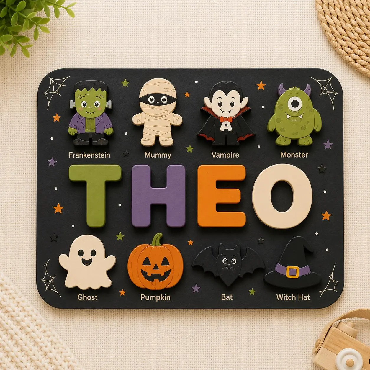 Halloween Name Puzzle Board, Personalized Wooden Name Puzzle, Halloween Toddler Gift, Montessori Puzzle, Frankenstein Mummy Vampire | Etsy (Global)