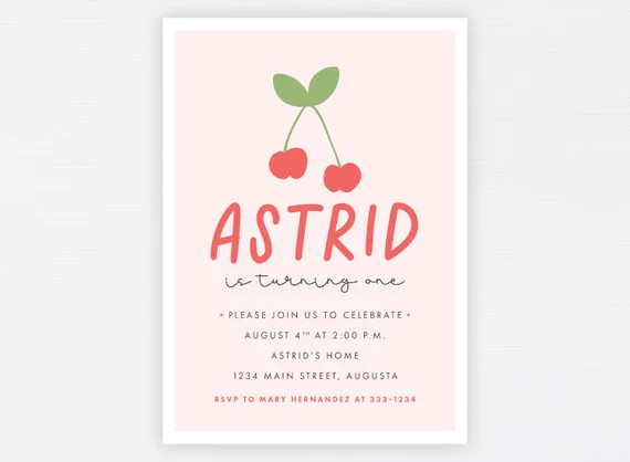 Cherry Invitation  Cherry Fruit Modern Birthday Invite  - Etsy | Etsy (US)