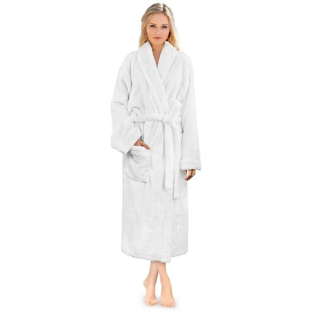 PAVILIA Premium Womens Plush Soft Robe Fluffy, Warm, Fleece Sherpa Shaggy Bathrobe (S/M, White) | Walmart (US)