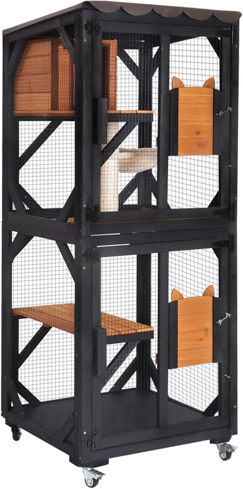 Aivituvin Cat House Window Catio Outdoor Cat Enclosure Mobile Kitty Shelter on Wheels Pet Cage wi... | Amazon (US)