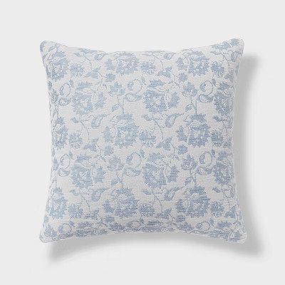 Woven Floral Decorative Pillow Euro Sky Blue - Threshold™: Cotton Fabric, Indoor Square Cushion... | Target