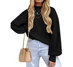 ZESICA Women's Casual Turtleneck Long Lantern Sleeve Oversized Ribbed Knit Pullover Sweater Jumpe... | Amazon (US)