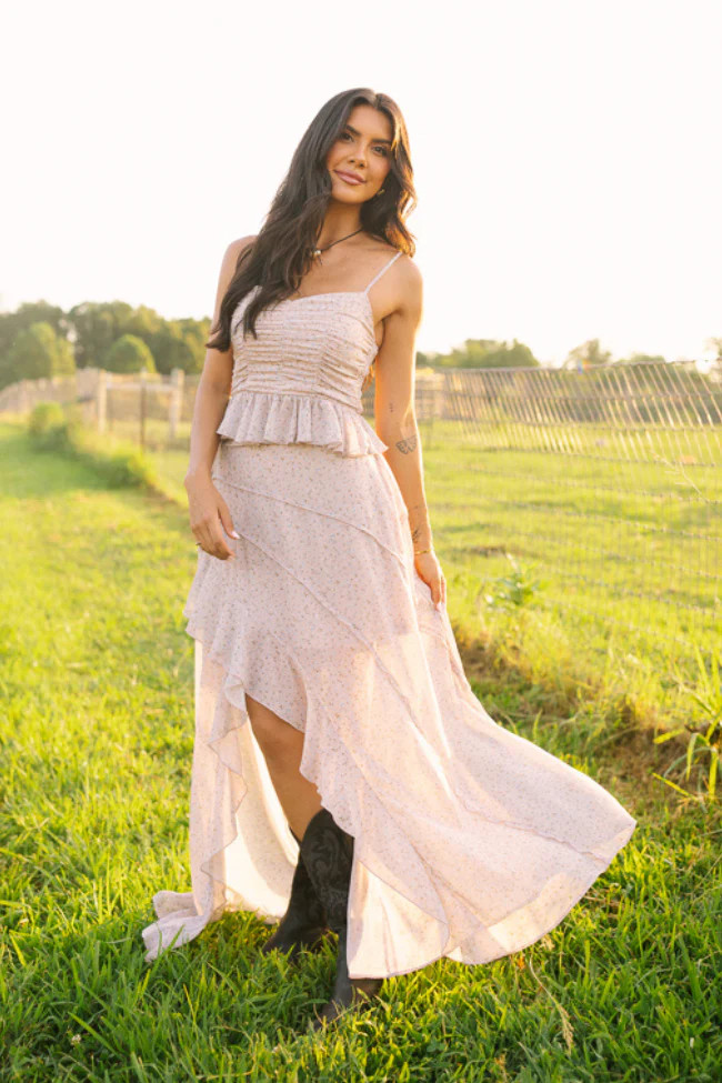 Nancy Neutral Floral Skirt Cece Barnes X Pink Lily SALE | Pink Lily