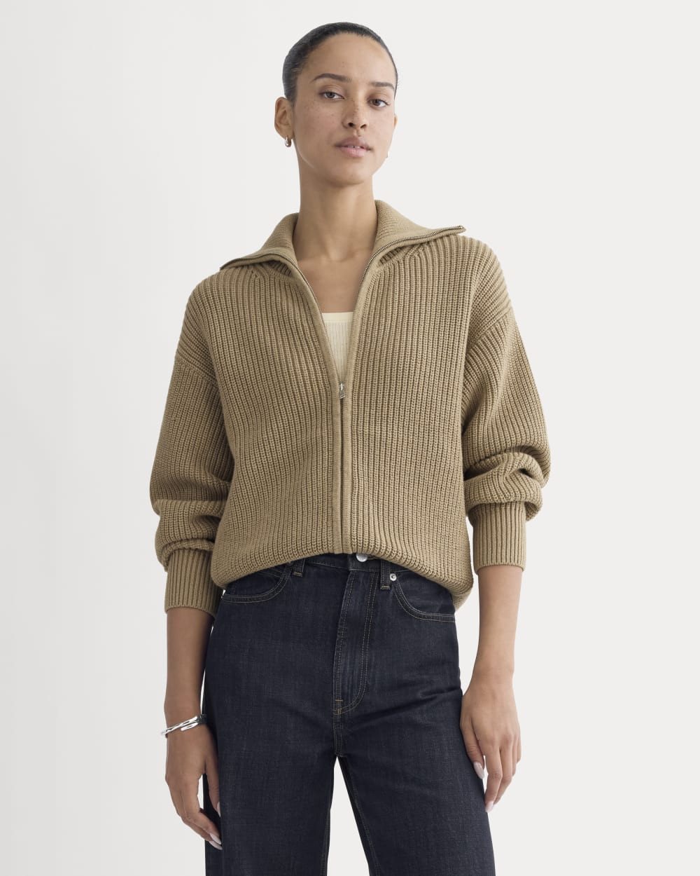 The Full-Zip Sweater in Everyday Cotton | Dark Heathered Camel | Everlane