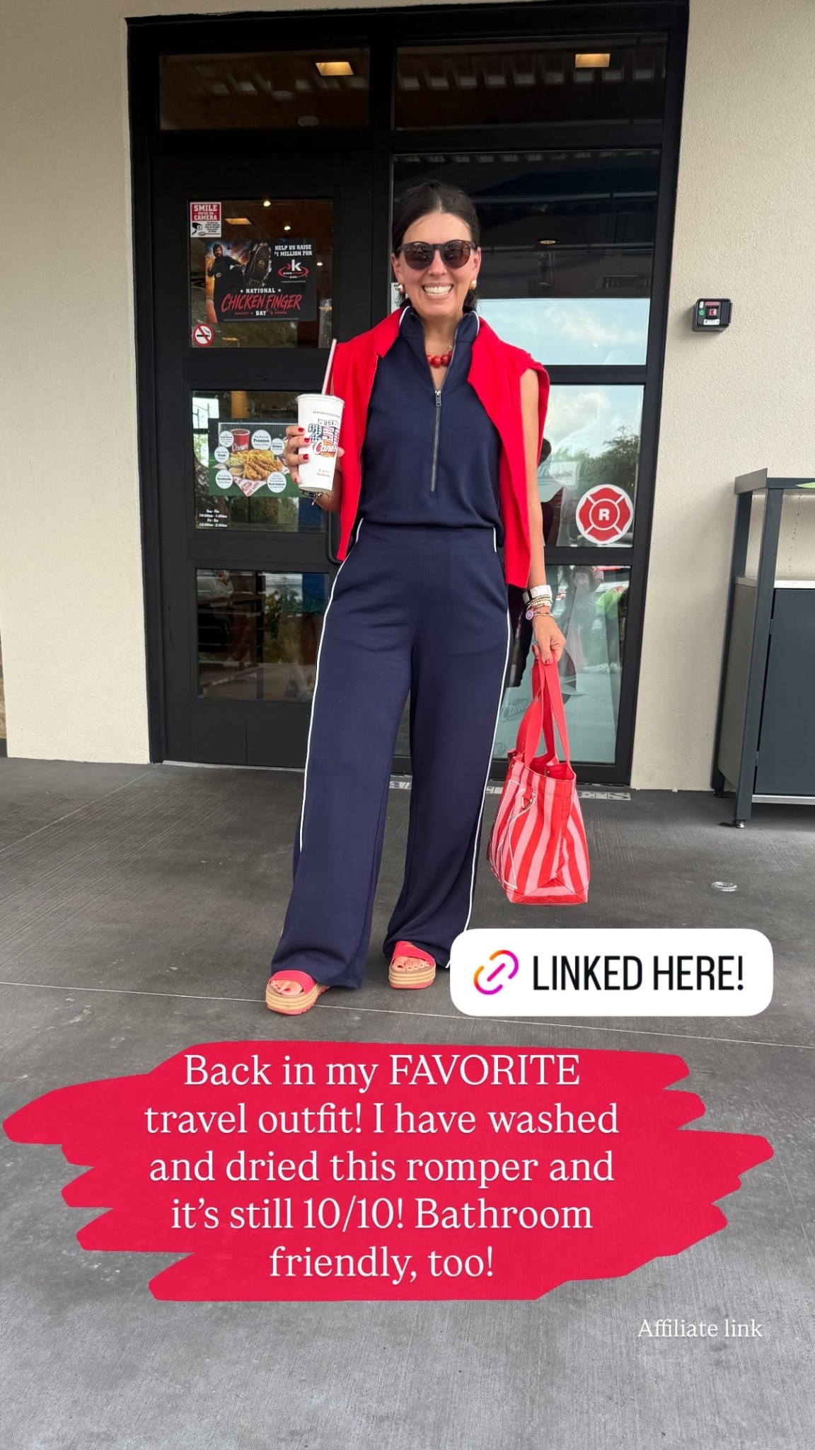 Back in my FAVORITE travel outfit! I have washed and dried this romper and it’s still 10/10! Bathroom friendly, too!  Affiliate link