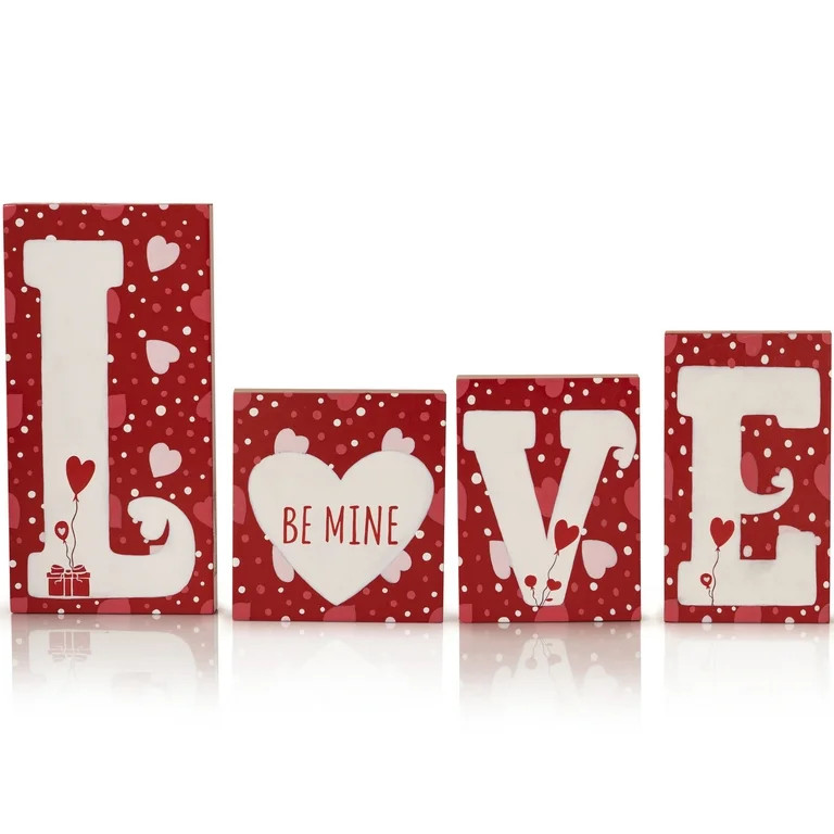 Ornativity Red Wooden Love Blocks - Valentine's Day Romantic Heart Wood Letters Block Decoration ... | Walmart (US)