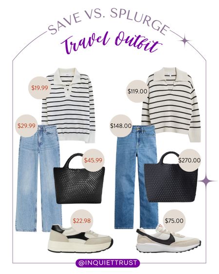Save or Splurge on these V-neck stripes sweaters, denim jeans, neutral sneakers, and a black straw handbag!
#lookforless #afforfablefinds #vacationoutfit #casuallook

#LTKshoecrush #LTKstyletip #LTKSeasonal