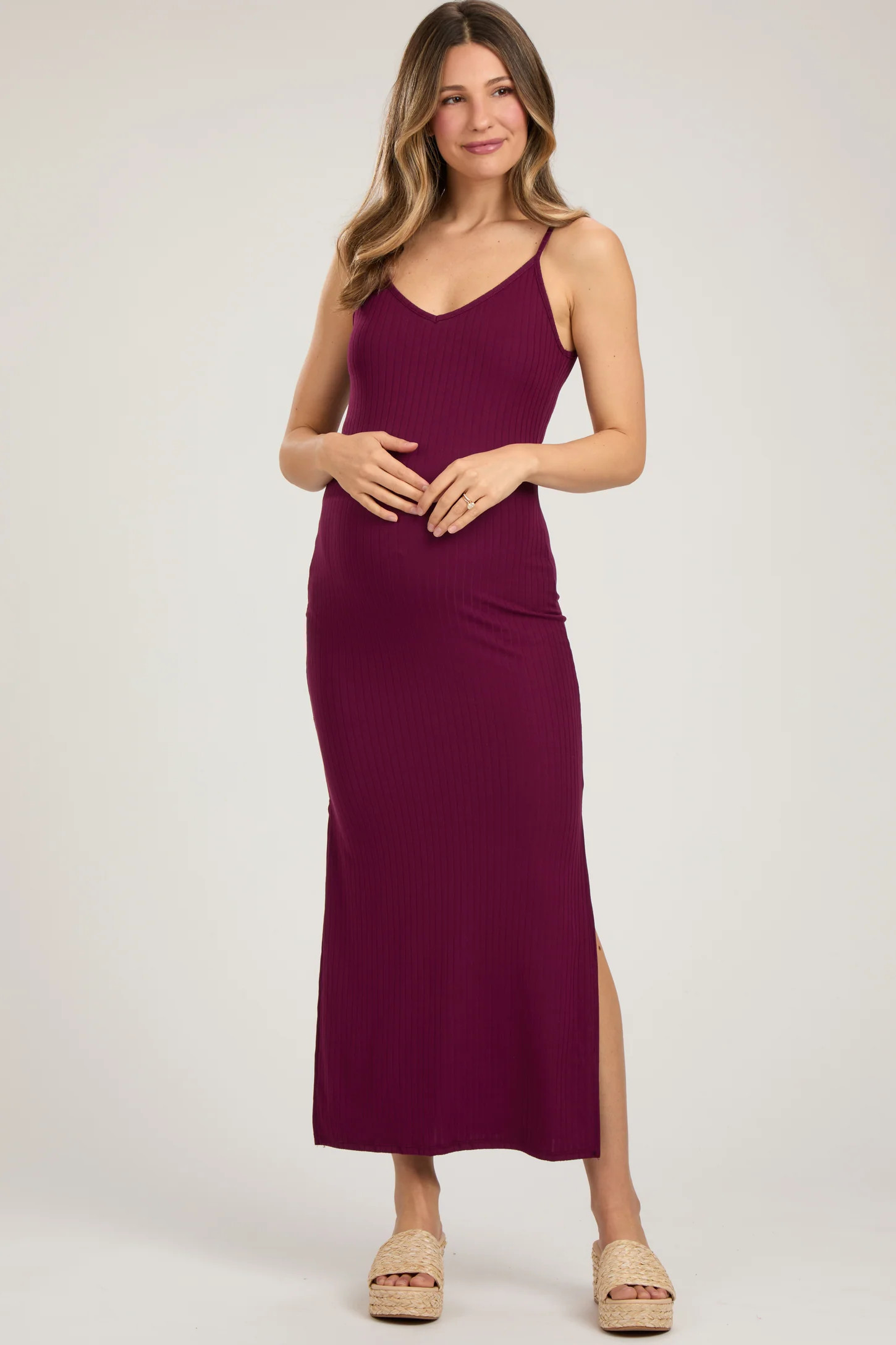 Violet Ribbed Side Slit Maternity Maxi Dress | PinkBlush Maternity