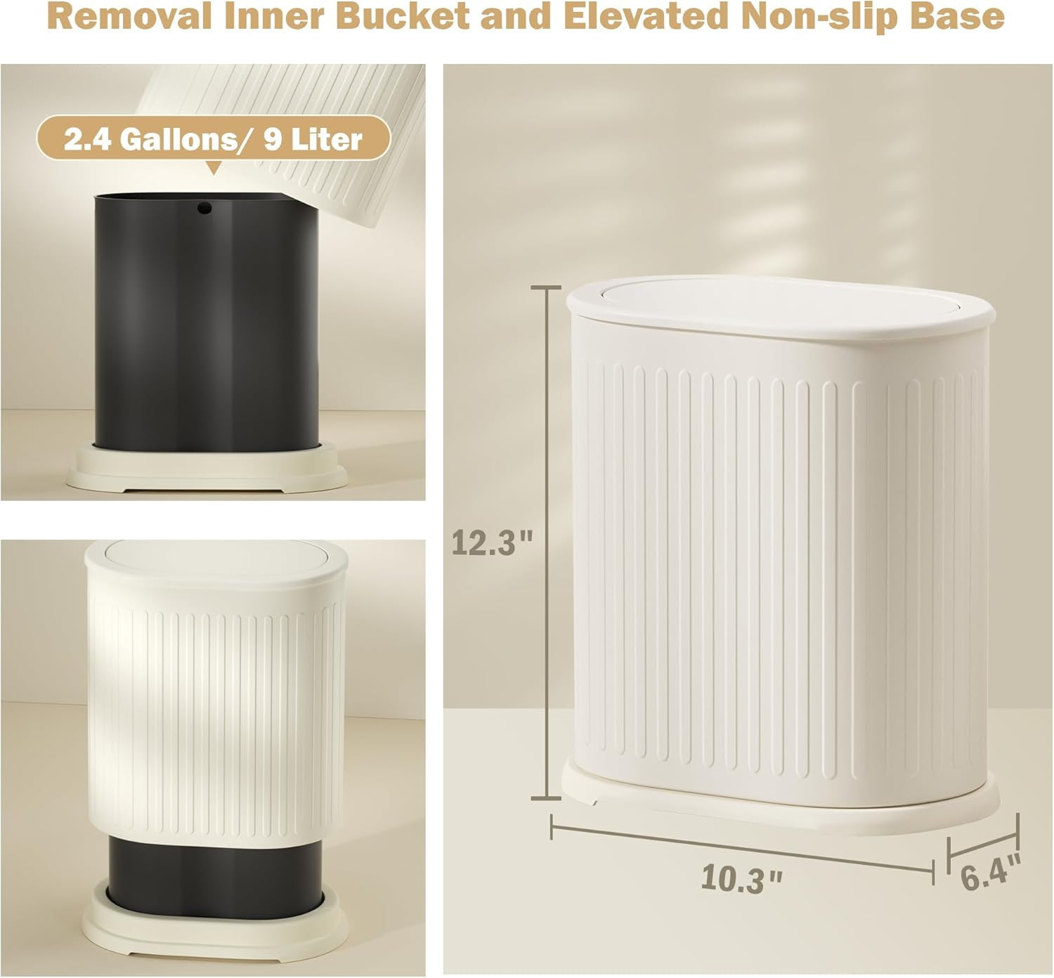 Steel Small Bathroom Trash Can with Lid Press Top 9L/2.4 Gallon Dog Proof Wastebasket with Remova... | Amazon (US)